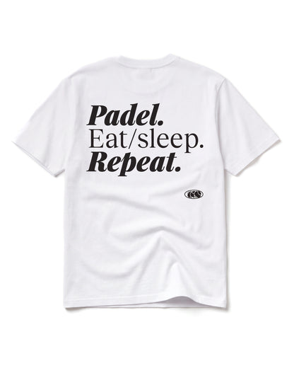 T-shirt padel Repeat blanc, vue de dos – Padel Lovers Club