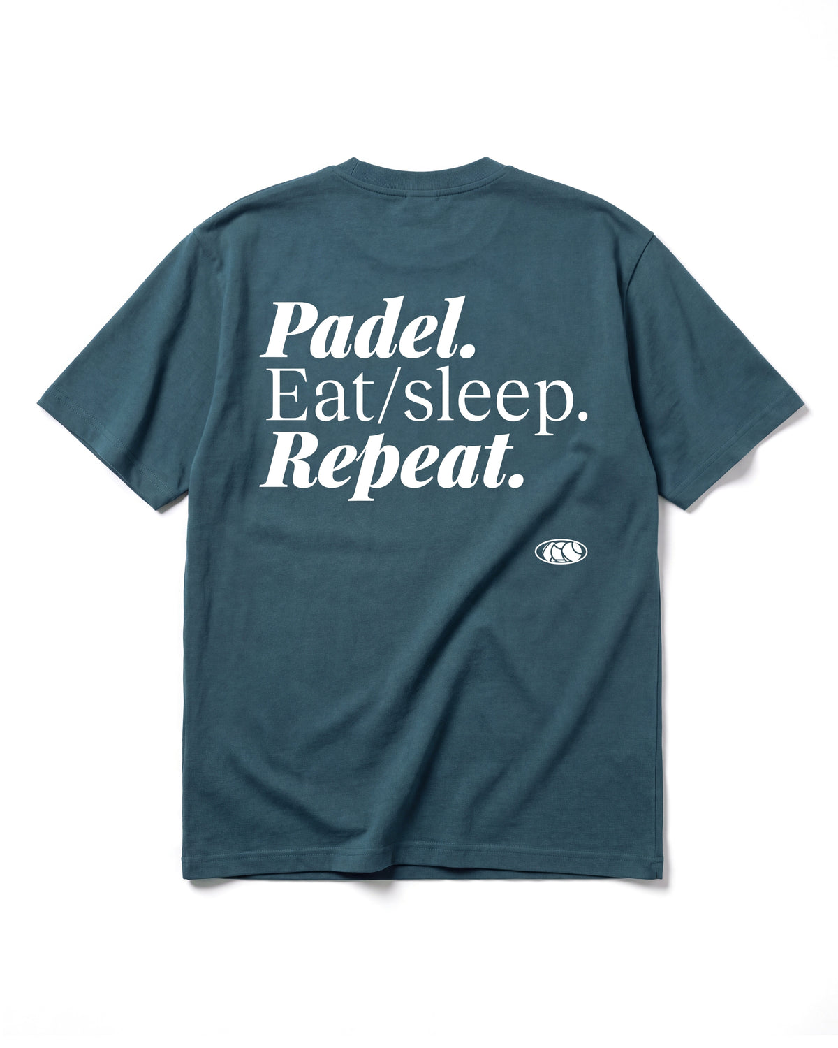 T-shirt padel Repeat bleu canard, vue de dos – Padel Lovers Club