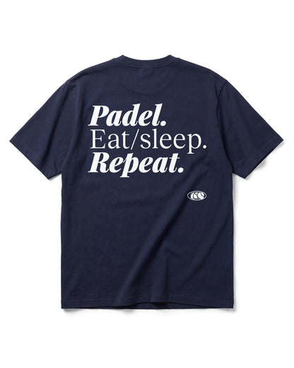 T-shirt padel Repeat bleu marine, vue de dos – Padel Lovers Club