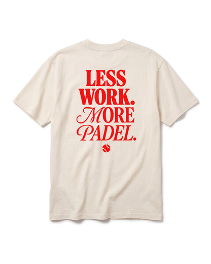 T-shirt padel Less Work. More Padel naturel, vue de dos – Padel Lovers Club